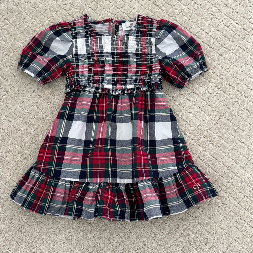 Vineyard Vines Toddler Girl’s Smocked Poplin Plaid Christmas Dress